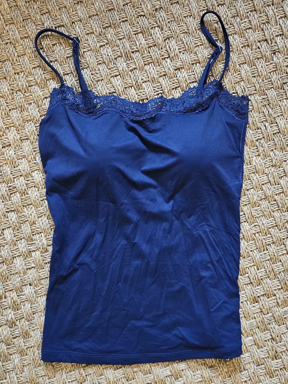 Womems Navy Lace-Trim Camisole Tank Top With Built-in Bra